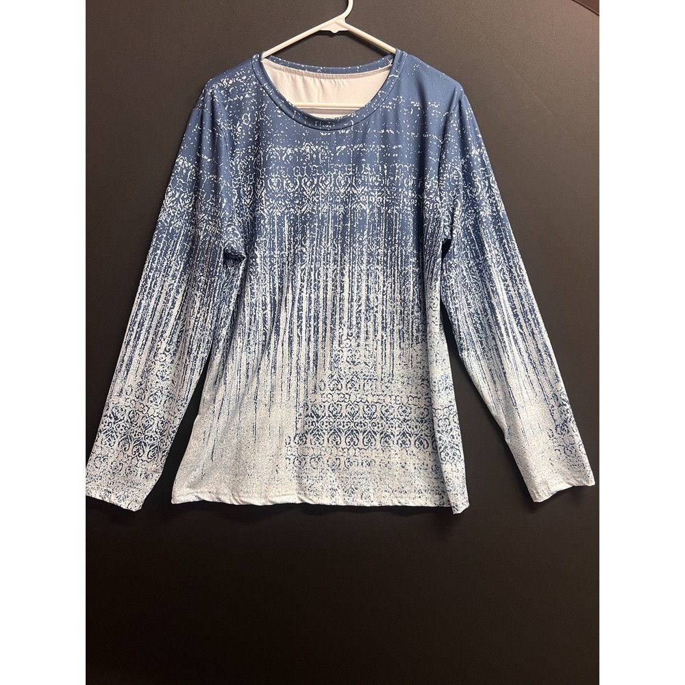 Womens Top Blue, White Stretch Casual Plus Sz 2X